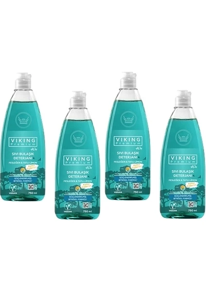 Viking Premium Sıvı Bulaşık Deterjanı Fesleğen ve Tatlı Limon - 4 Adet